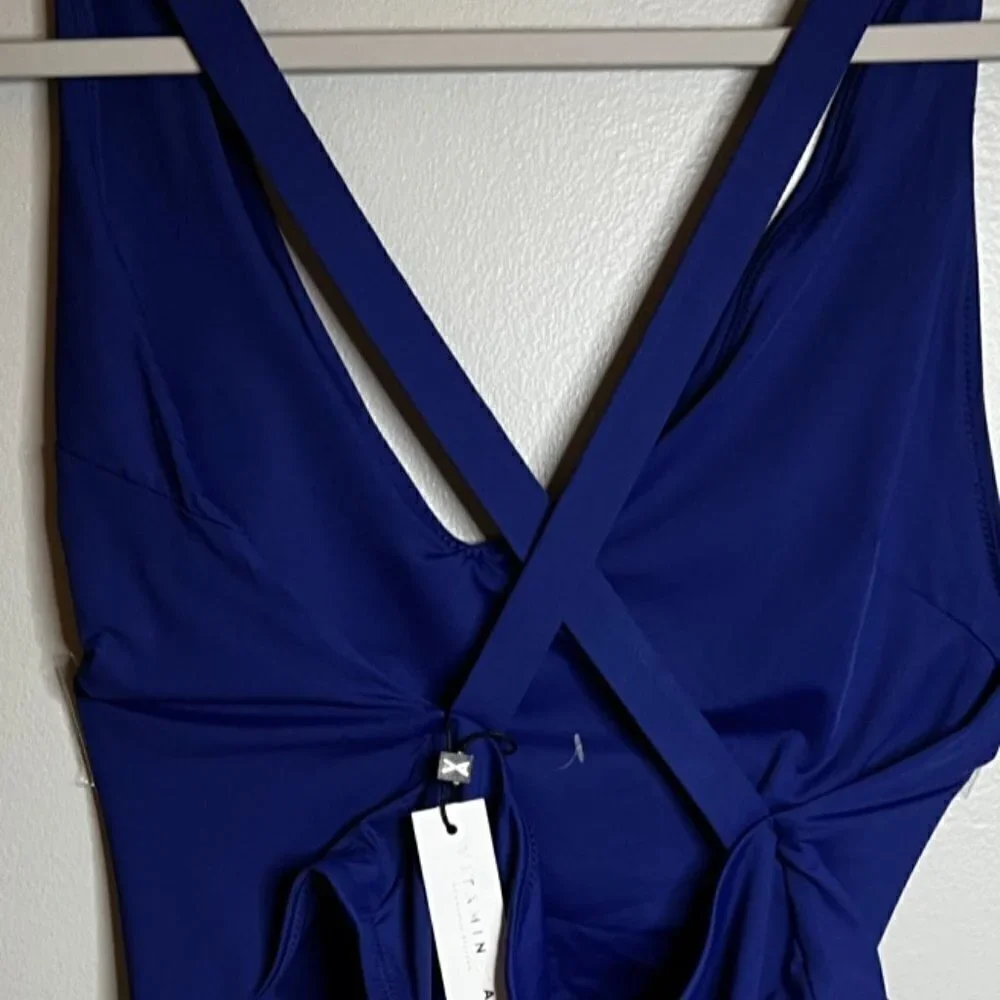 Vitamin A Jadon Plunge High Leg Swimsuit Women's14 EcoLux Blue 19284